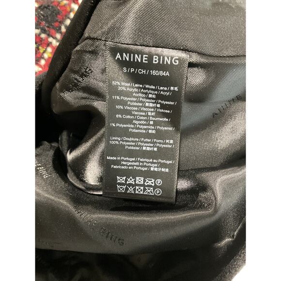 Anine Bing 'Lydia' Red Wool Checked Boucl�-Tweed Jacket Size S - Picture 5 of 5